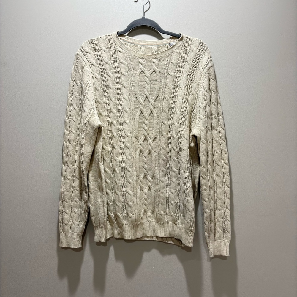 TOMMY BAHAMA • Men’s Cream Beige Cable Knit Cotton Sweater Crewneck Size M